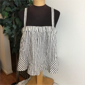 POPSUGAR Striped Linen Blend Crop Tank Top White Black XL